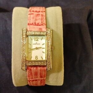 Anne Klein Pink and Gold Watch with Crystal Accents
